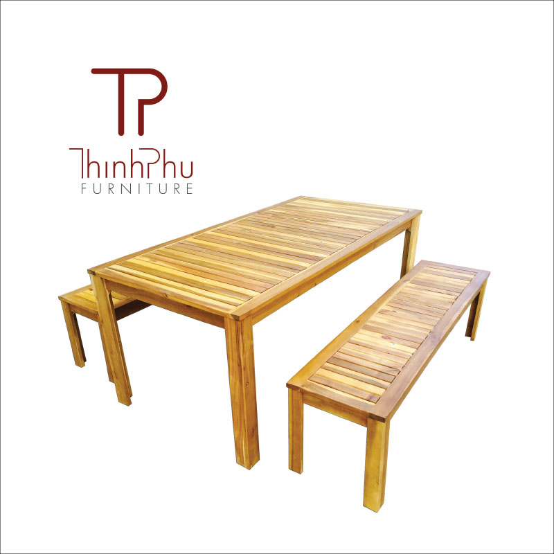 bench set in acacia